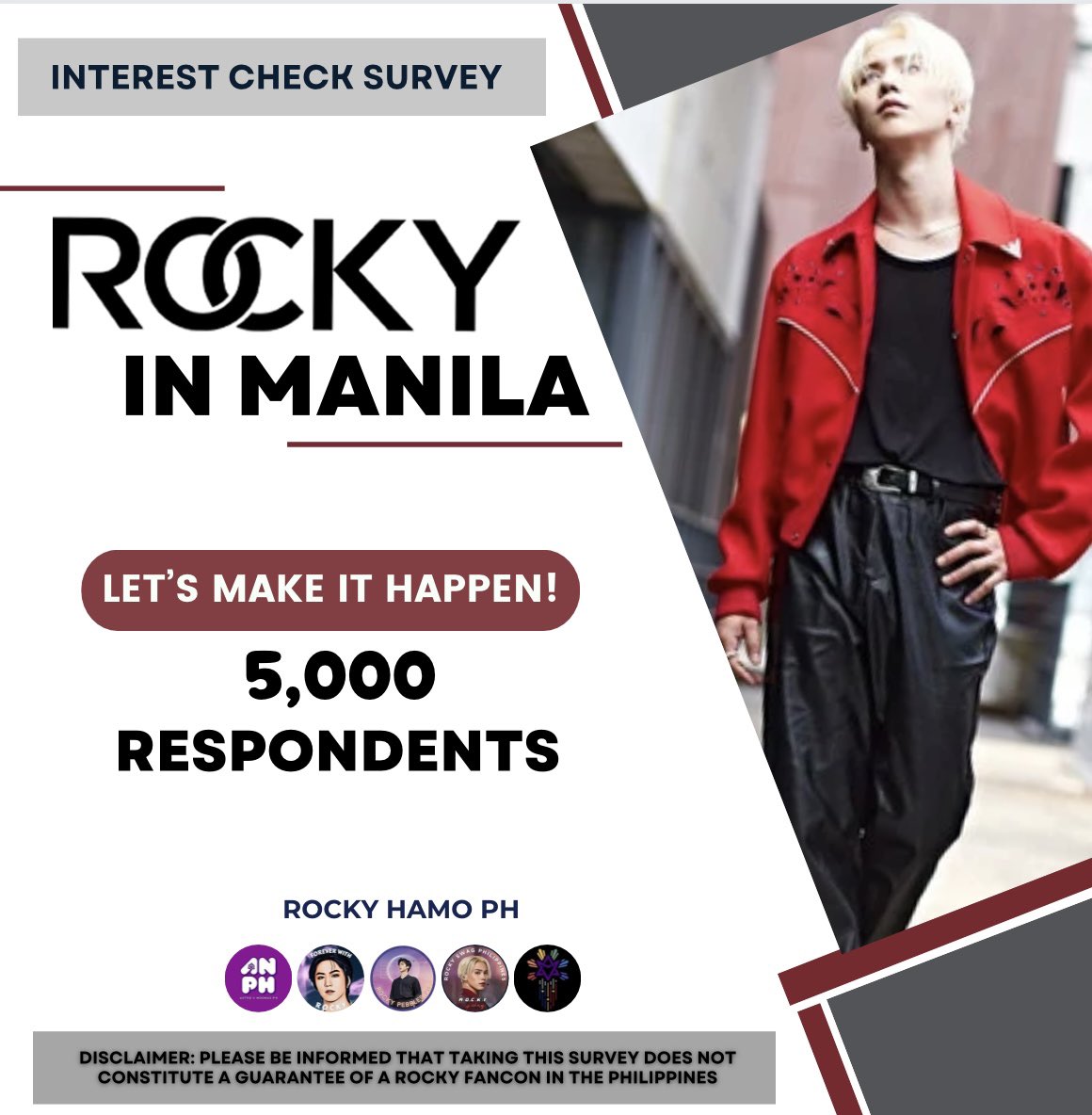 📣 Calling all ROCKY enthusiasts! Let your HAMO voice be heard! Please take our survey to gauge the potential demand for a ROCKY concert or fanmeeting in the Philippines! Target respondents: 5000 Deadline: April 30, 2024 Survey form ✍️docs.google.com/forms/d/e/1FAI… #ROCKYinMANILA