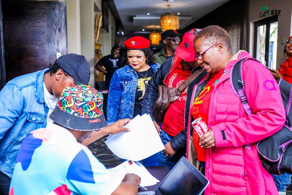 [IN PICTURES]: Members of the CETF arriving for the meeting scheduled for this afternoon. It’s only the EFF government that will reintroduce the motion to amend the constitution to permit expropriation of land without compensation. Our Land and Jobs Now! Stop Loadshedding!…