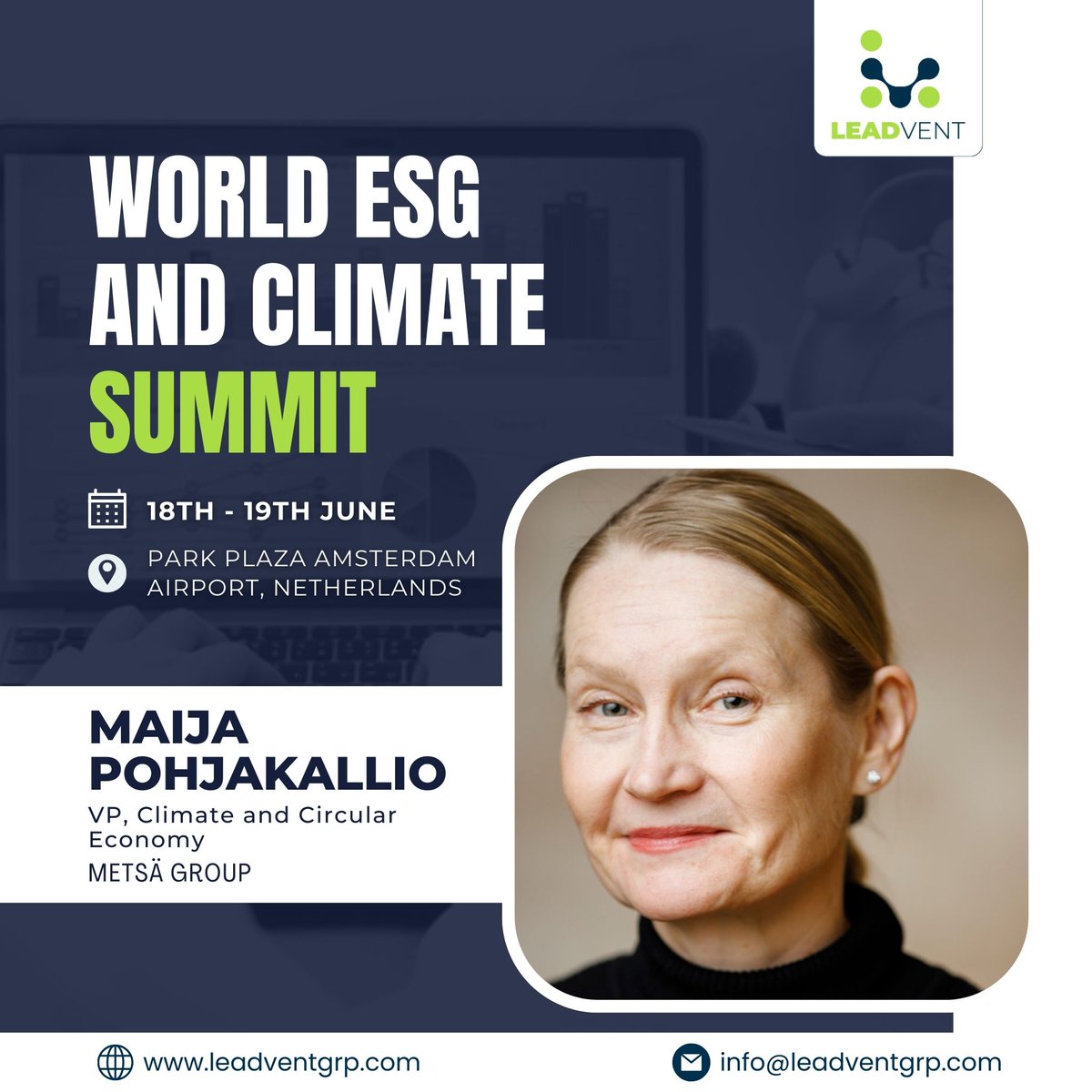 Excited to introduce Maija Pohjakallio. She is the VP of Climate and Circular Economy at Metsä Group.

Obtain a pass - bit.ly/3QaaYU7

#sustainability #ESGconcerns #netzero #Renewableenergy #Greenfinance #Greenpolicies #Sustainablefuture #Innovation #Socialimpact
