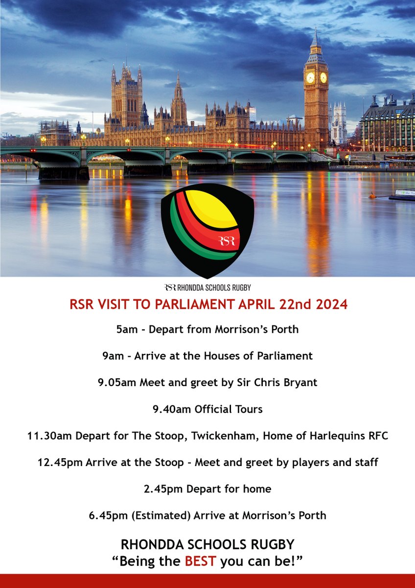 RSR VISIT TO PARLIAMENT! @RhonddaBryant @garethwynhughes @mainlinecoaches @YGCwmRhondda @YGGTonyrefail @Ysgolnantgwyn @TreorchyComp @PorthCountyPE @FerndaleCSPE @WelshRugbyUnion @CommonsSpeaker