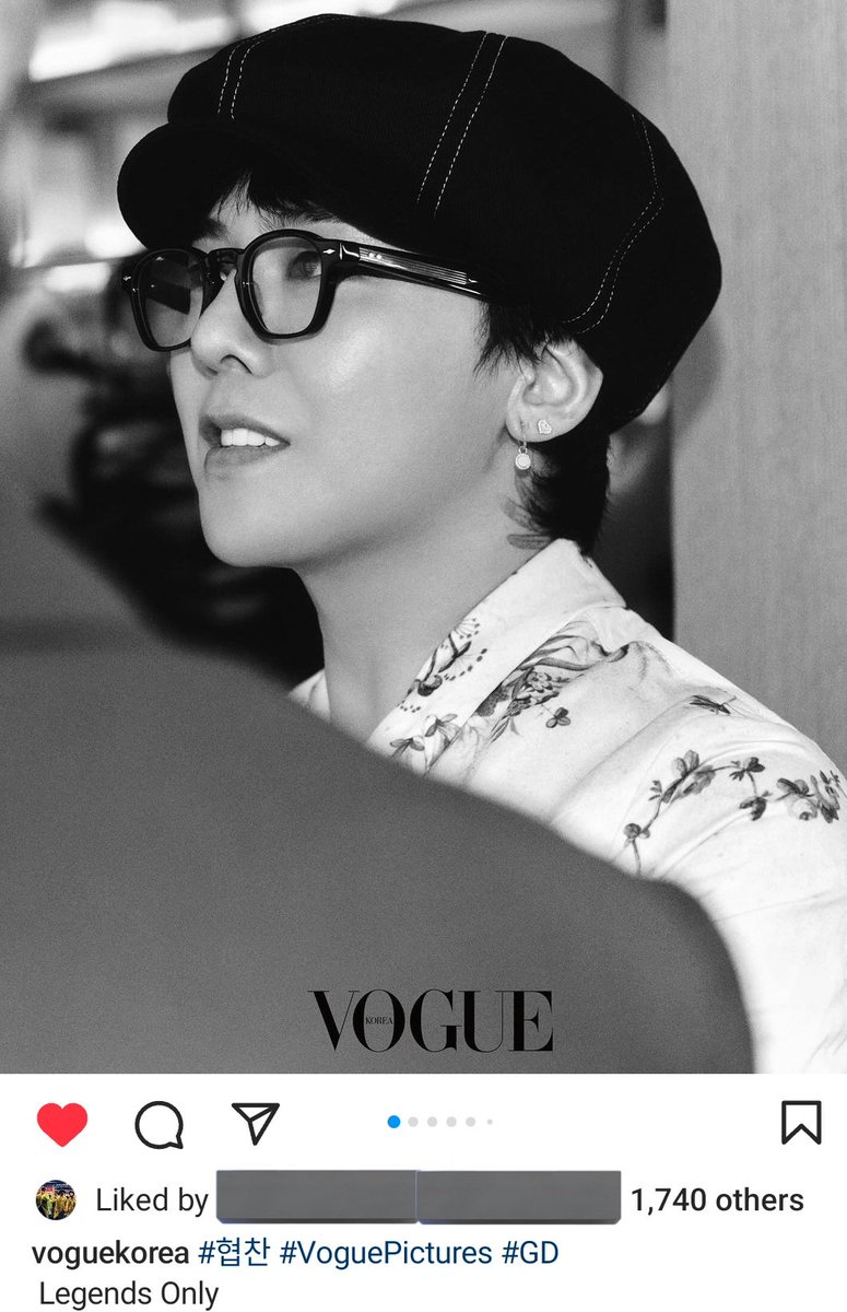 The caption : 'Legends only ' Exactly!! Tell them VOGUE!! Legend #GDRAGON 💛