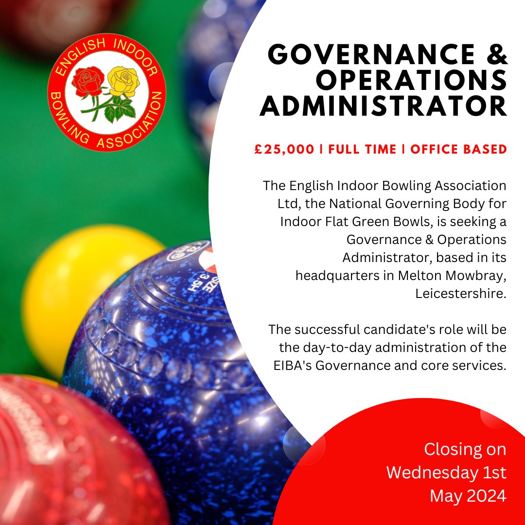 We are delighted to share this fantastic opportunity to join our team and help shape the future governance of our sport! 💼 For more information or to apply now, please visit ⬇️ 📲 bit.ly/EIBAVacancies #Recruitment #Vacancies #EIBA #Goverance #IndoorBowls #ASportForAll