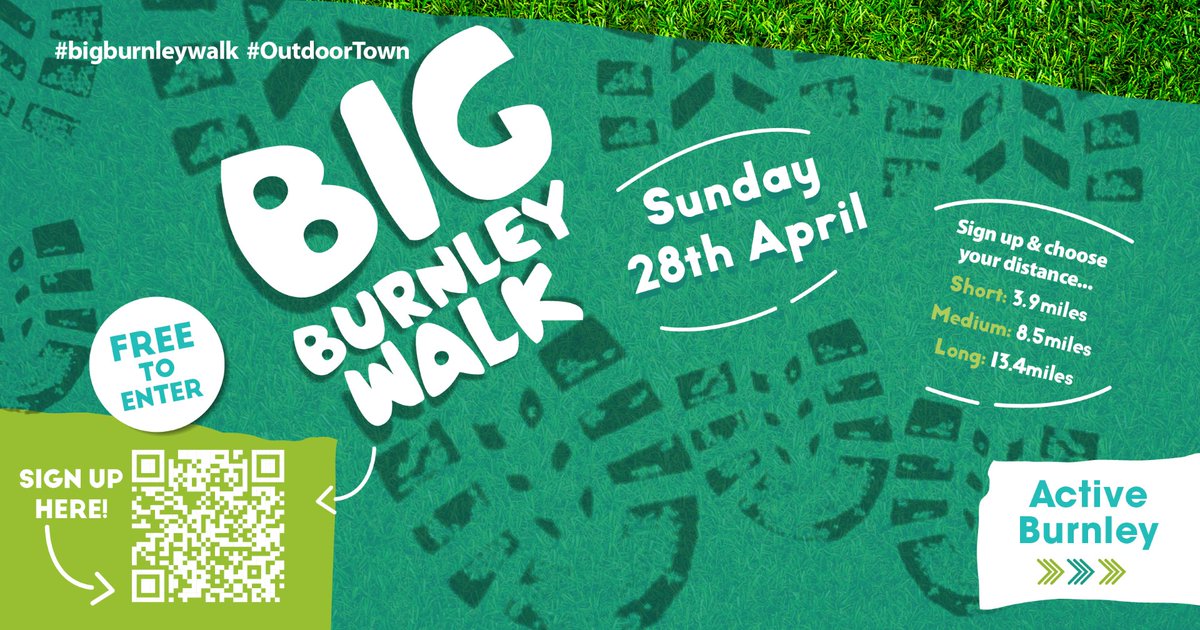 Join in the excitement of the Big Burnley Walk on Sunday 28th April! Starting at Burnley Youth Theatre, it's a FREE opportunity to explore walking routes and meet new people. Registration is available beforehand or on the day. #BigBurnleyWalk