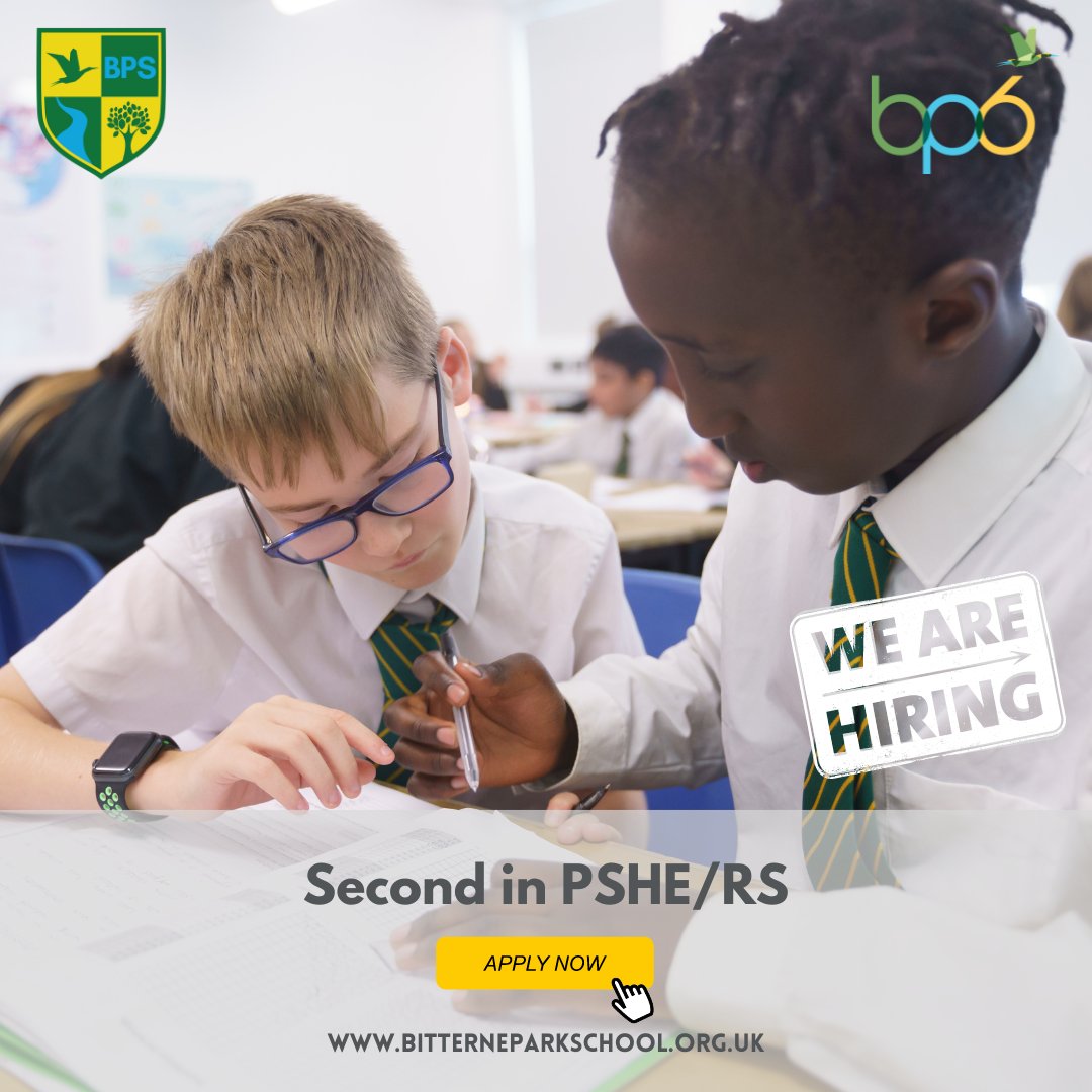 Do you know how to get the best out of students? 

We are seeking to appoint a reflective and committed teacher to join our successful PSHE/RS department from September 2024.

Find out more here -bitterneparkschool.org.uk/our-school/job…