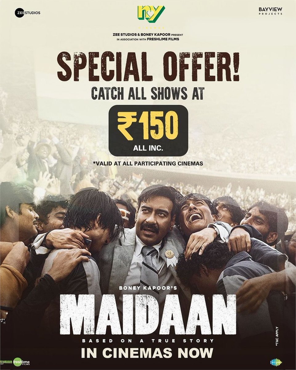 Score big with our special #Maidaan offer, available today and tomorrow ⚽️ Don’t miss out! Book your tickets now. #Maidaan in cinemas now.