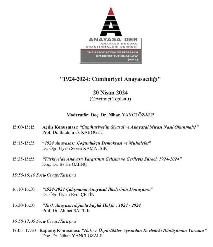 🚩🚩

Anayasa-Der Etkinlik Duyurusu 

"1924-2024: Cumhuriyet Anayasacılığı"
20 Nisan 2024
(Çevrimiçi Toplantı)

Google Meet katılma bilgileri
meet.google.com/yet-xdbh-ewd