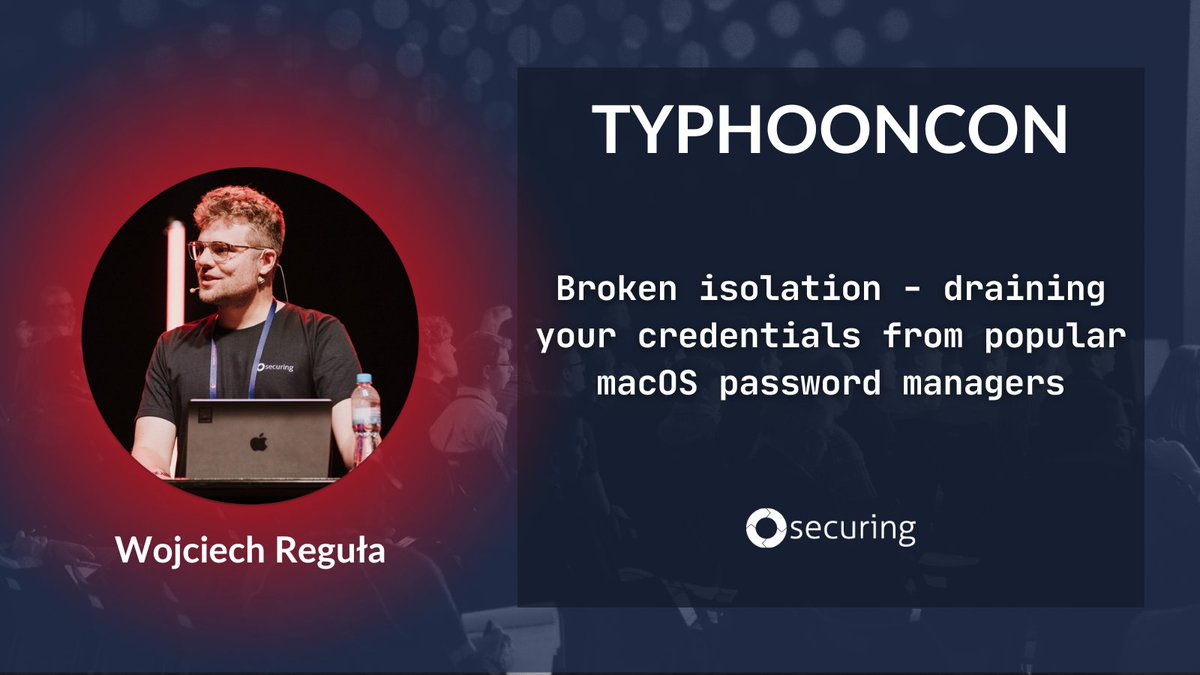 Join us at @TyphoonCon in Seoul on May 27-31! @_r3ggi will talk about broken isolation and draining credentials from popular macOS password managers. #typhooncon #itsec #cybersec typhooncon.com/blog/conitems/…