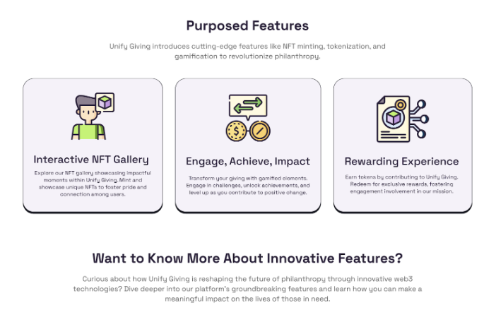 UnifyGiving's tweet photo. Sneak peek 👀

Join us as we redefine what it means to give back. Together, we'll unlock🔓the full potential of blockchain technology to create a brighter, more inclusive future for all. Get ready to explore, unify, and give – because change starts here.💪
#newwebsite #blockchain https://t.co/42r2eM7Taj