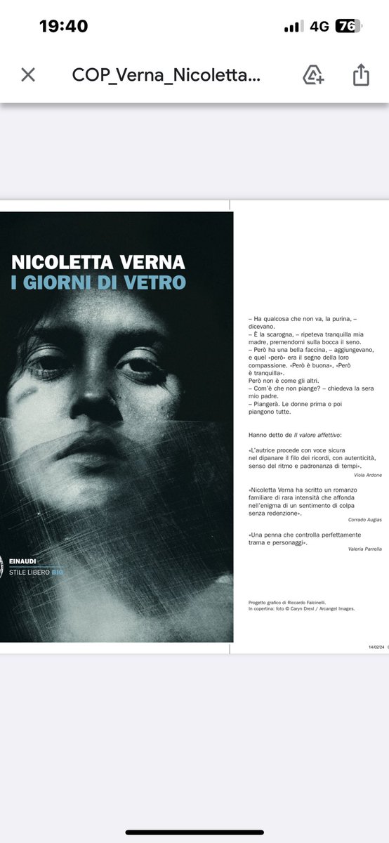 I giorni di Vetro di Nicoletta Verna è uno dei libri più neri e severi che io abbia mai letto, ma con una luce interna…che sorregge il racconto dalla prima all’ultima riga, e gli impedisce di soccombere alla durezza dei fatti. Michele Serra su @ilpost