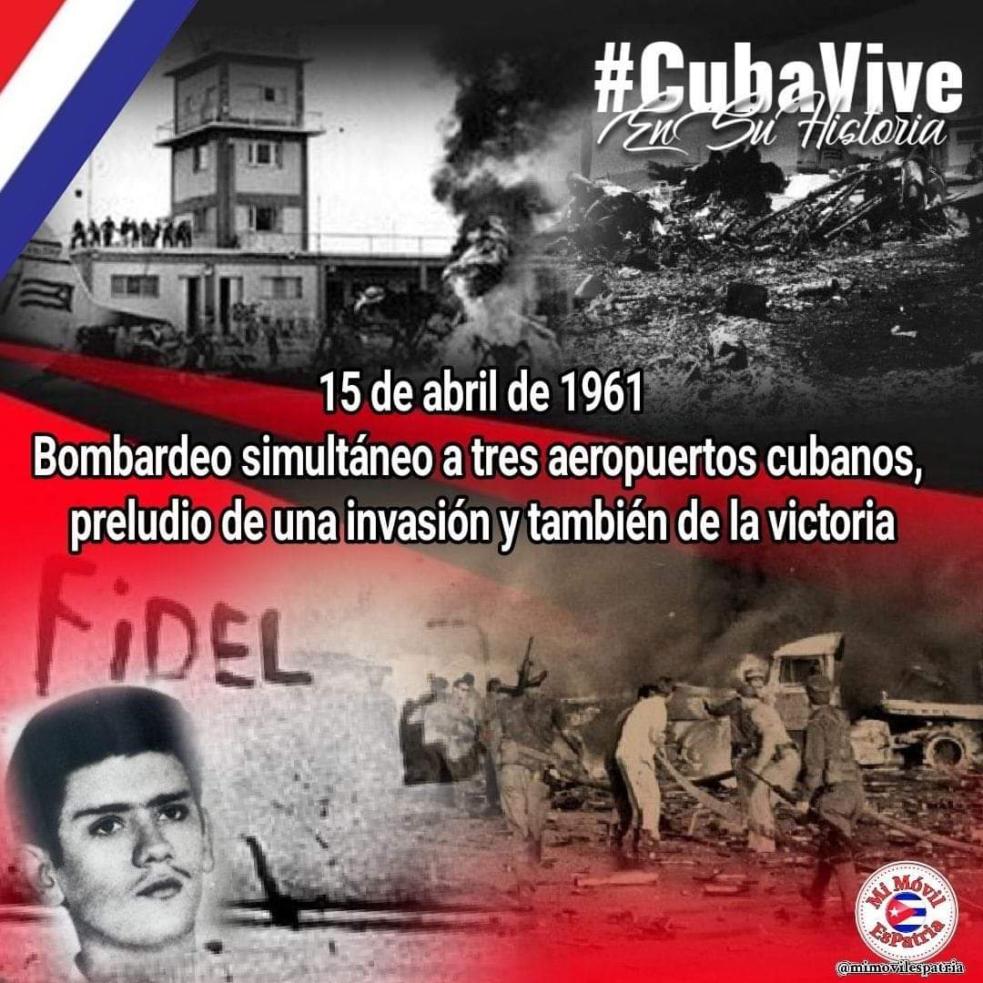El #15Abril 1961 #EEUU orienta, organiza y apoya la invasión a #Cuba por #PlayaGirón comenzando por 3 aereopuertos cubanos, con aviones que tenían falsas insignias de las Fuerzas Aéreas cubanas, producto al bombardeo mueren y quedan heridos varios cubanos. #TenemosMemoria