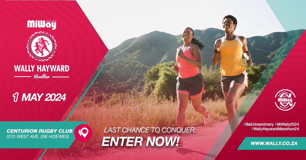 Attention Runners! Last chance to register for the MiWay Hayward Marathon. Entries close today. Join other runners and challenge yourself to cross the finish line. Don't wait, sign up now! Visit bit.ly/3JfS5L4. #BeExtraordinary #MiWally2024 #WallyHaywardMarathon24