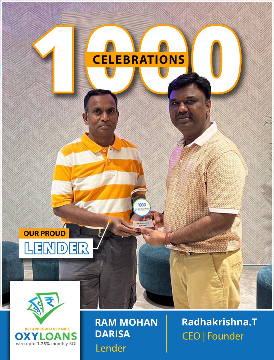 oxyloans's tweet photo. 🎉 1000 milestones 

Congratulations and best wishes to our https://t.co/gAtS8Db2PC lender Ram Mohan Darisa. https://t.co/di0wDEdleg