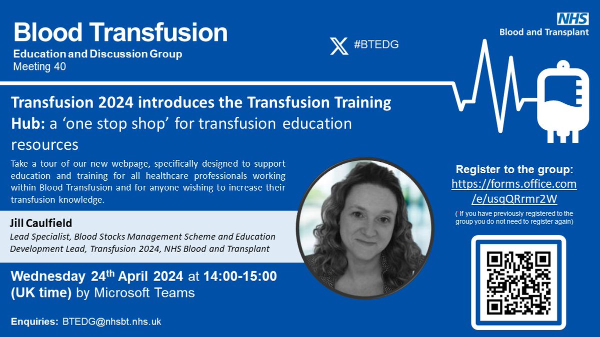 The BTEDG returns next week! Take a tour of the new Transfusion Training Hub, designed to support education and training for healthcare professionals working within Blood Transfusion and for anyone wishing to increase their transfusion knowledge. Reg: forms.office.com/e/usqQRrmr2W.