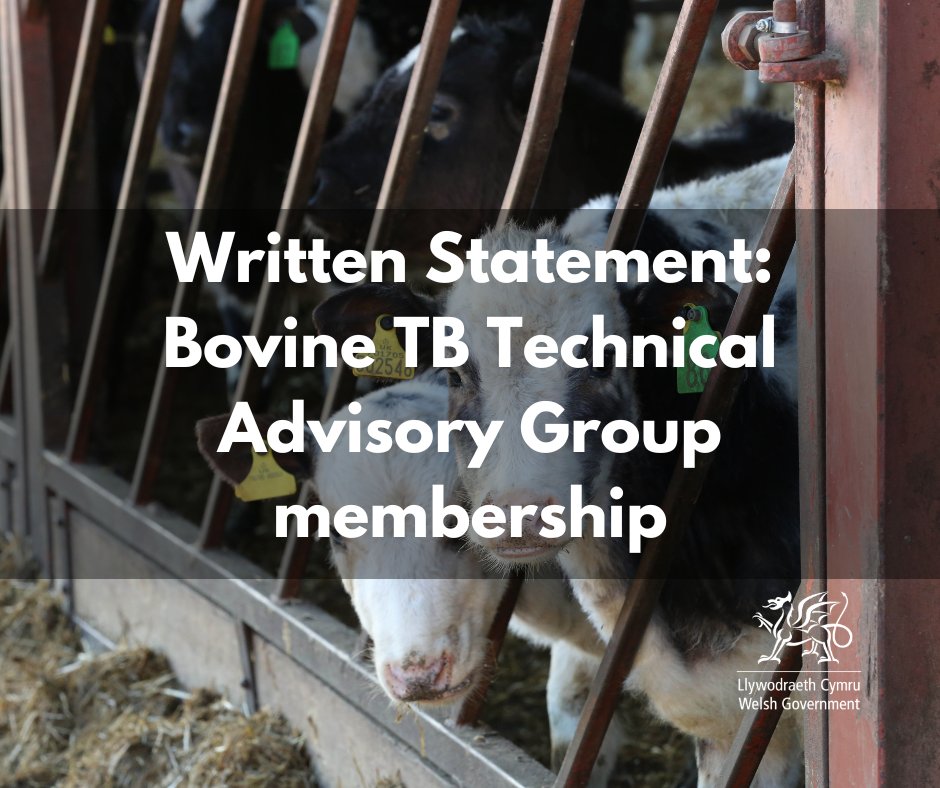 The Rural Affairs Secretary has issued a Written Statement with details of the membership of the Bovine TB Technical Advisory Group (TAG), ahead of its first meeting on Wednesday 17 April. gov.wales/written-statem…