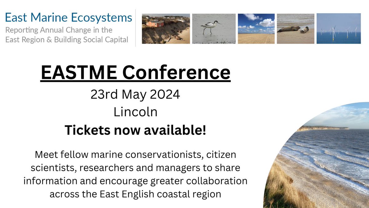 🔔New #marine event: EAST Marine Ecosystem (EASTME) conference 🌊 ▪️Location: Lincoln ▪️When: 09:30 - 16:30 23 May 2024 ▪️Cost: £30! ▪️For who? Marine conservationists, citizen scientists, researchers and local managers 🎟️Tickets: eventbrite.co.uk/e/east-marine-…