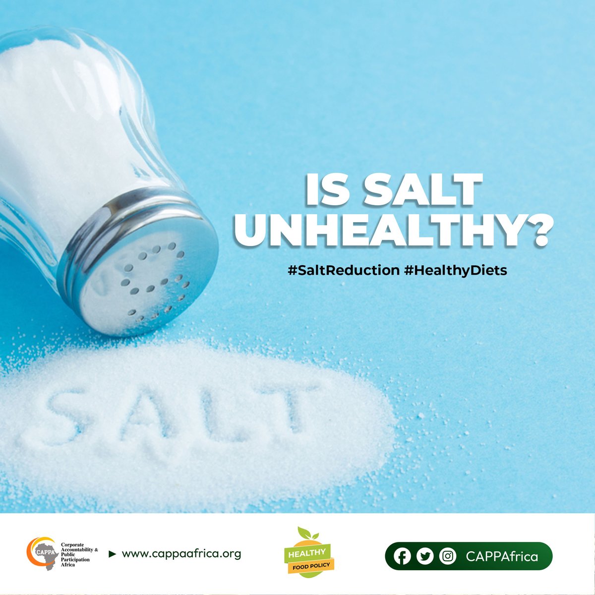 Salt contains sodium. Sodium is an essential nutrient that is required for the body to function properly. However, if we take more than a level teaspoon (5g) of salt per day frequently, it will lead to high blood pressure. #SaltReduction #HealthyDiets