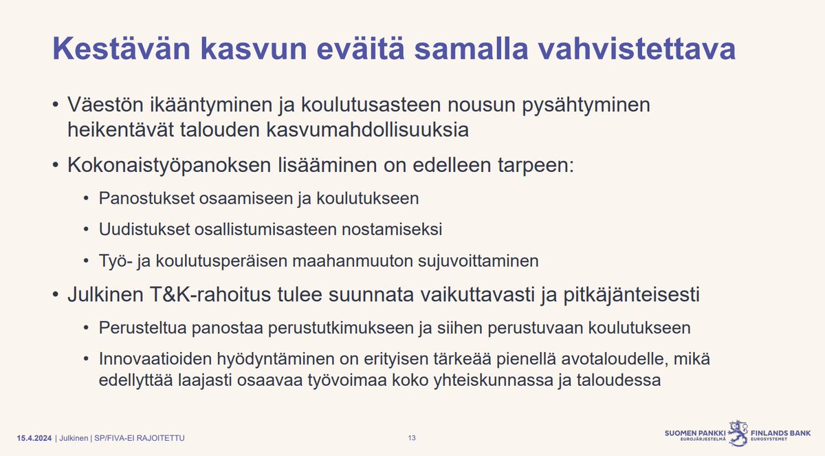 annakaista's tweet photo. Onpas tärkeitä nostoja Suomen Pankilta kehysriihen evästykseksi! Osaamis- ja koulutustason nosto on Suomen hyvinvoinnin &amp; kilpailukyvyn elinehto - siihen tarvitaan koko koulutuksen ketju päiväkodeista korkeakouluihin. Näistä kasvun evhäistä ei ole varaa säästää. #kehysriihi https://t.co/asEPvl8xe1