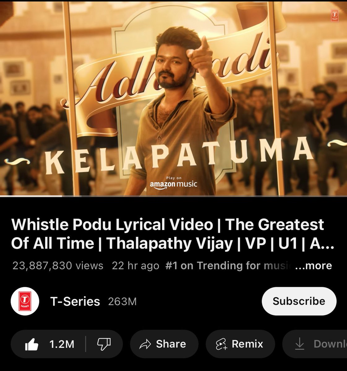 #WhistlePodu Now Becomes The Most Viewed South Indian Lyrical Song in 24 Hours Beating Arabic Kuthu 23.7M Irrespective of the Music director’s , The Brand Vijay Is Main Attraction 🔥