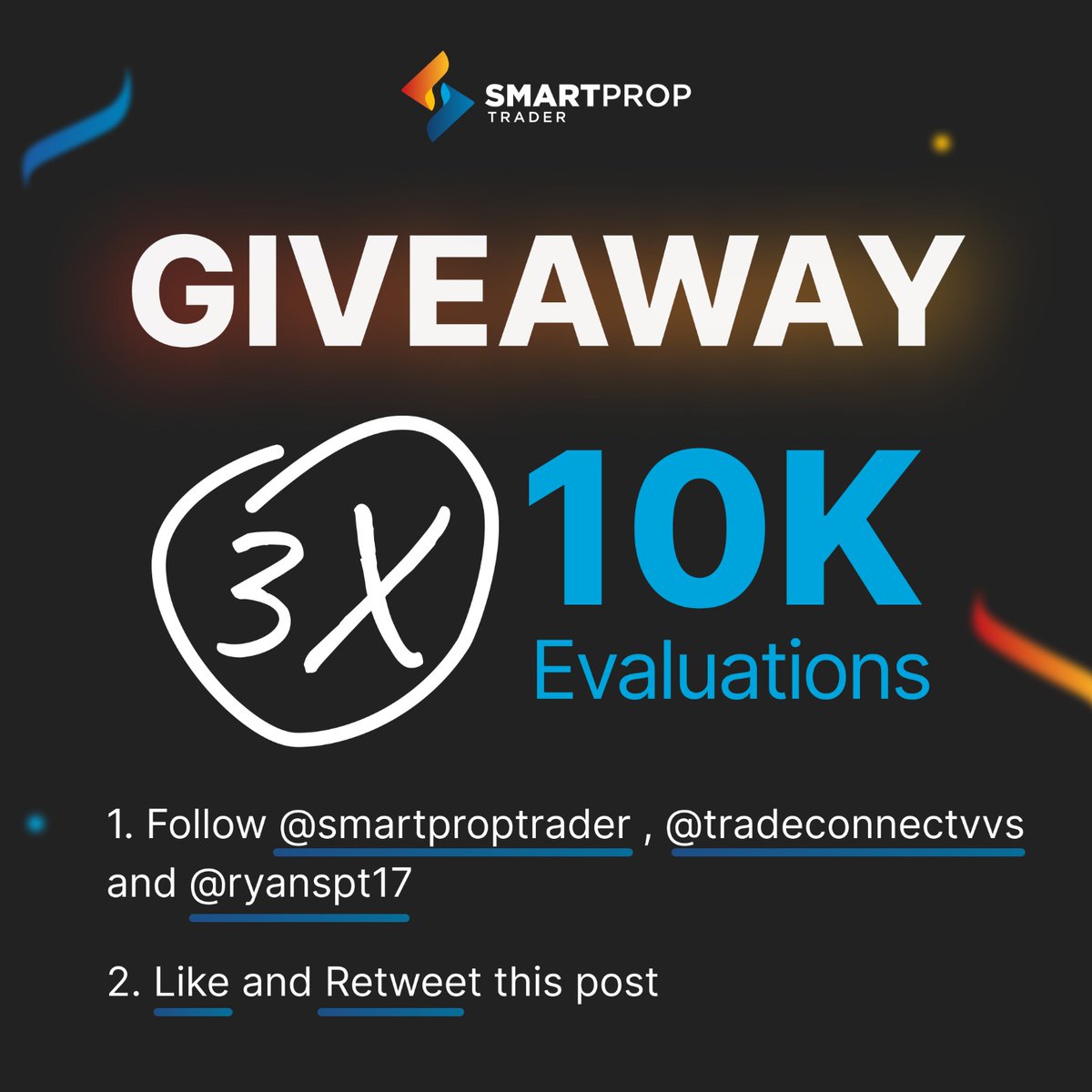 💎GIVEAWAY ALERT💎 3 x 10K$ EVALUATION ACCOUNTS📈 FOLLOW⬇️ @SmartPropTrader @TradeConnectVVS @RyanSPT17 @Zay_trades_fx TAG 3 TRADERS🖥️ LIKE & REPOST🚀 4 DAYS ⏳