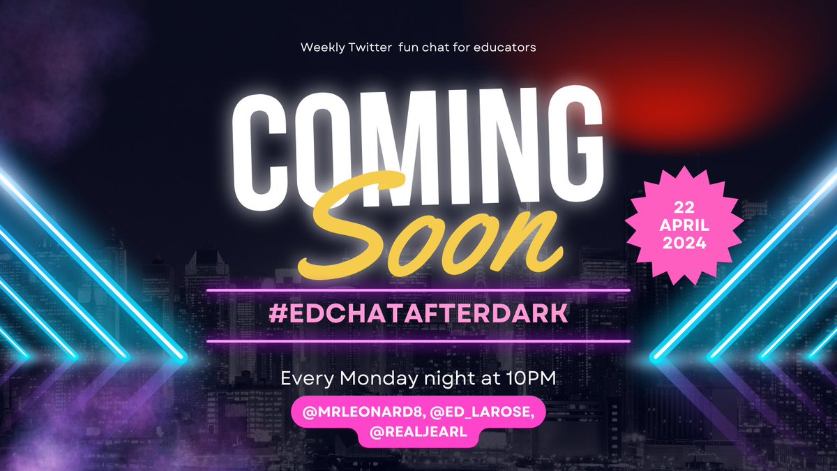We are back!! After a few years off #Edtechafterdark is back as the new #EdChatAfterDark Mondays at 10pm. Join in for all the fun, relationship, and learning!