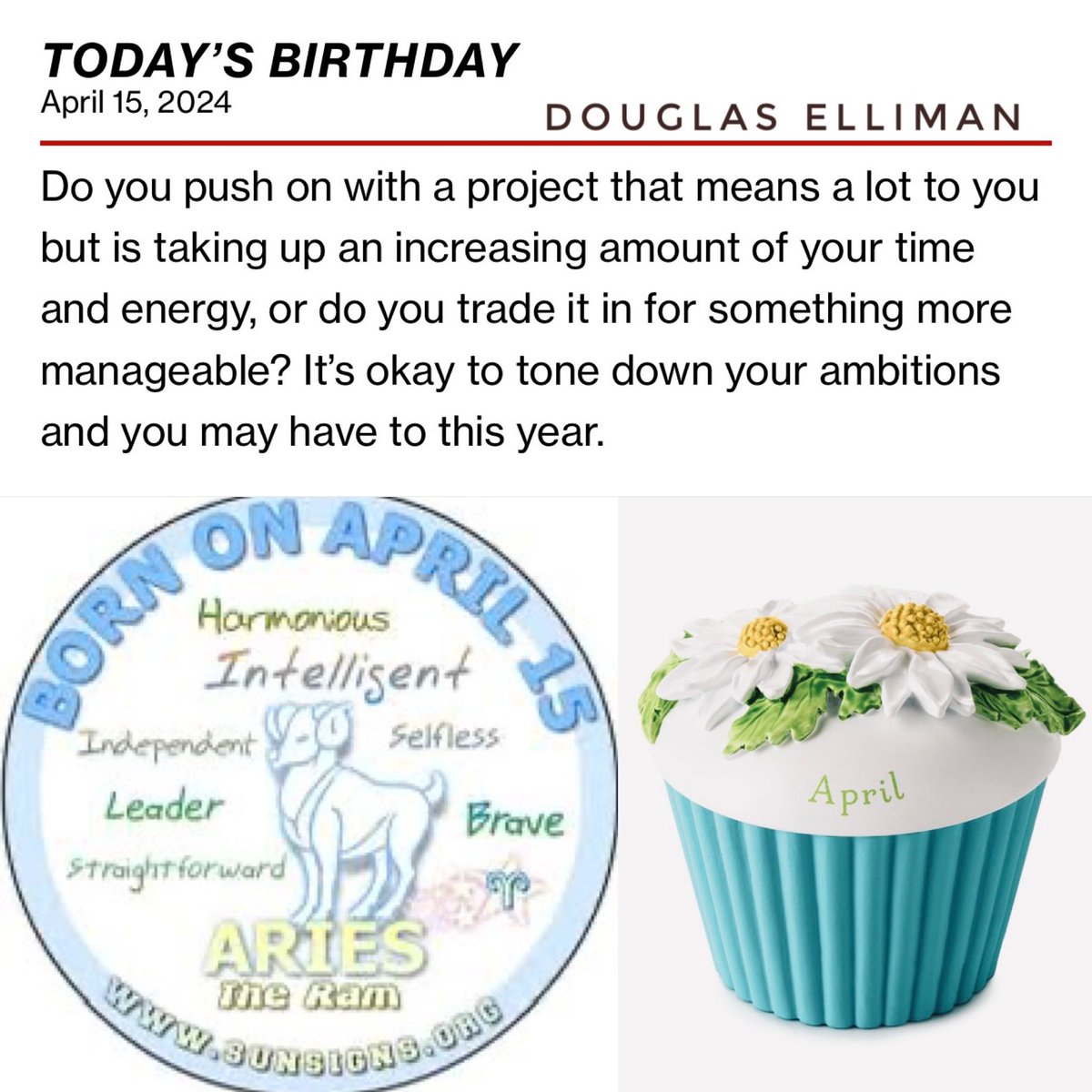 For everyone celebrating a #Birthday today, #April15th  check out your Horoscope & enjoy your special day! ♈️🐏 🎉🎈🎂🎊🎁🥂🍾👏🏻👏🏻👏🏻👏🏻👏🏻#happybirthday #Aries 
#Horoscope #happybirthdaytoyou #HappySpring #HappyApril
@DouglasElliman  

facebook.com/share/r/ZyGrxu…