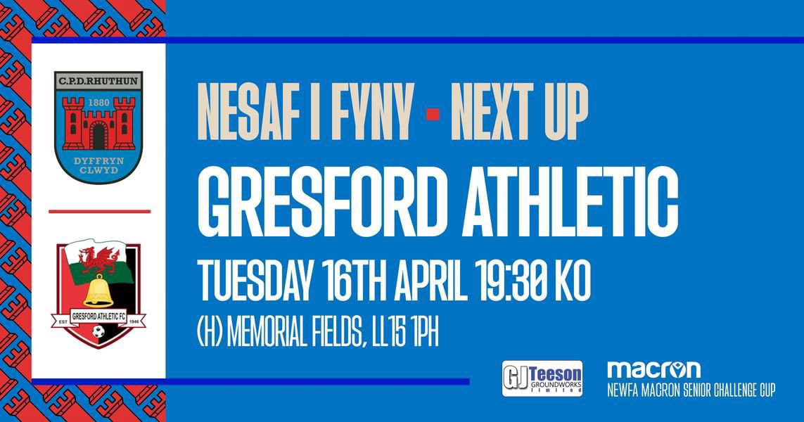 Nos fory / Tomorrow night NEWFA Qtr Final Ruthin Town v Gresford 7:30pm ko ⚽️ Come down & support the lads ⚽️