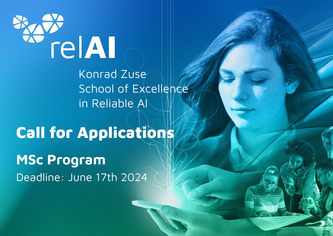 📢Call for applications to our relAI MSc program! Apply by June 17, 2024 to receive cross-sectional training in AI and a full scholarship for your Master studies at @TU_Muenchen or @LMU_Muenchen. 🔗zuseschoolrelai.de/application/ @DAAD_Germany @GittaKutyniok @guennemann @ResearchGermany