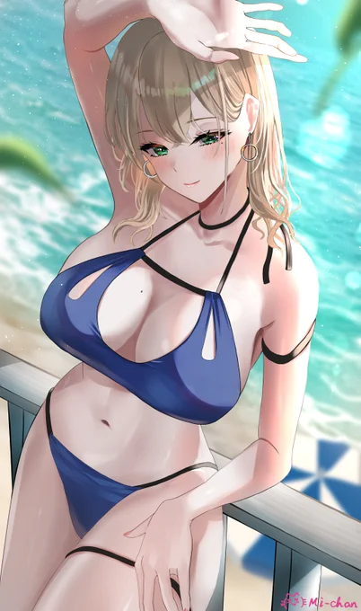 #気温が高いので気が早いが水着絵が見たい 渚の金髪OLちゃん 