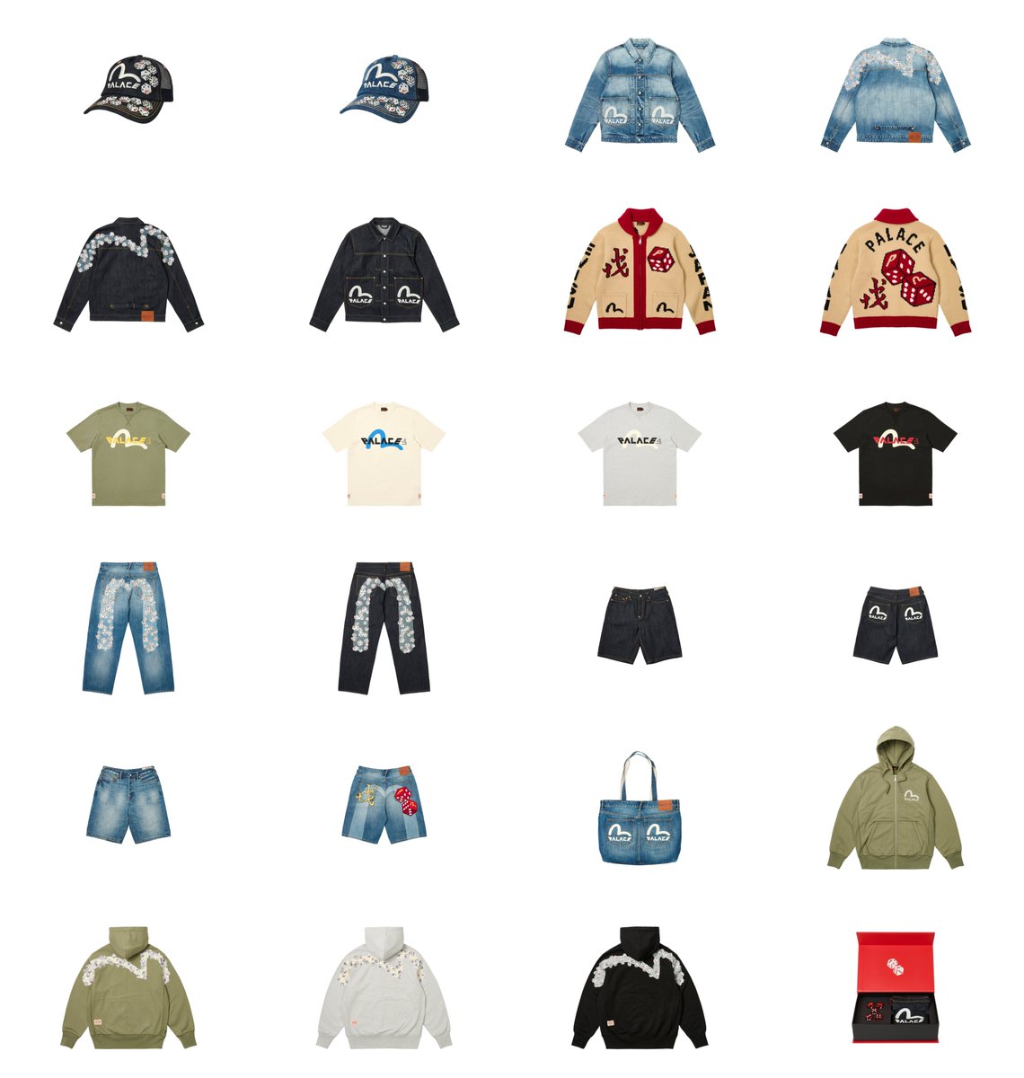 AstroMagazine_'s tweet photo. 🚨Evisu x Palace Skateboarding : 

Voici l'ensemble de la collection, vous allez cop quelque chose ? 👀