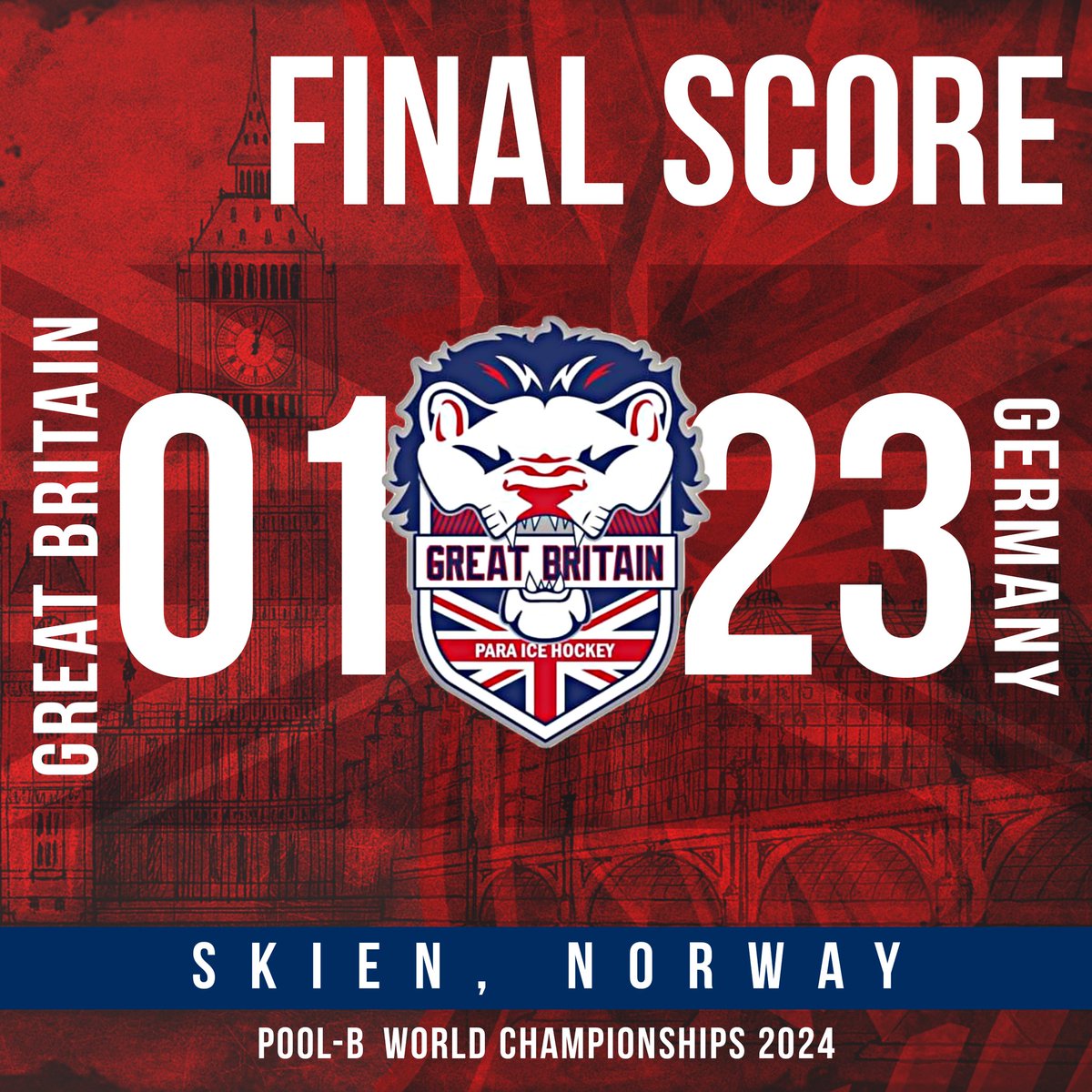 🇬🇧 FINAL SCORE 🇬🇧 GREAT BRITAIN - 1 GERMANY - 23 A tough opener for GB. #HailToTheKings 👑 #Skien2024 #ParaIceHockey #HockeyIsForEveryone