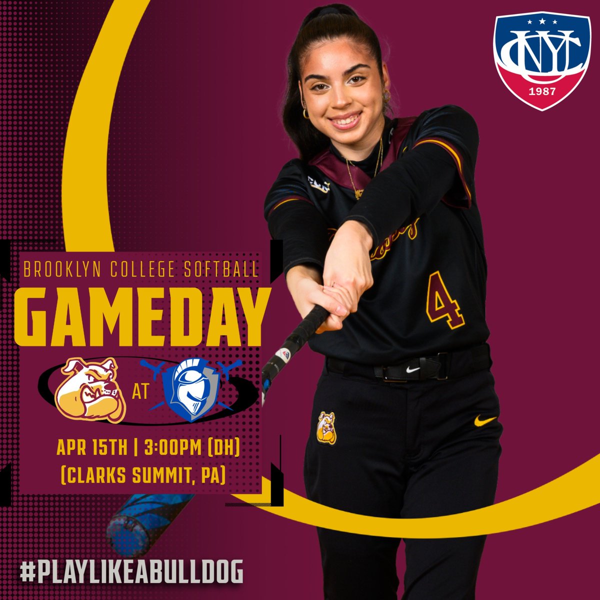 #Gameday | 🥎 #BCsb is on the road for a non-conference double bill to start the week! 🐶 🆚 @csudefenders 📍Clarks Summit, PA ⌚3pm (DH) 📺📊brooklyncollegeathletics.com/coverage #PlayLikeaBulldog #d3sb #cunysb