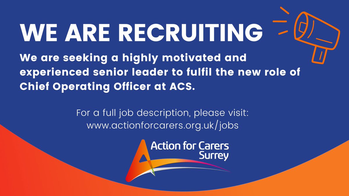 We are recruiting Chief Operating Officer. We are seeking a highly motivated and experienced senior leader to fulfil this newly created role. For full details & to apply, visit our jobs page: actionforcarers.org.uk/jobs/chief-ope… #JobsSurrey #LeadershipRole #JobSearch