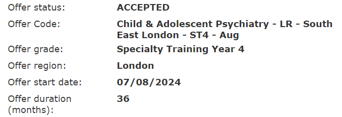 Absolutely buzzing, in August I'll be returning to @MaudsleyNHS for my specialty registrar training in child and adolescent psychiatry @rcpsych #choosepsychiatry