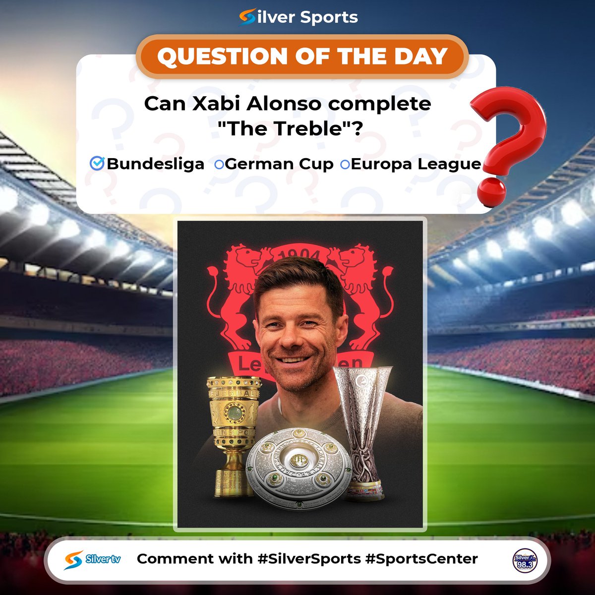 QUESTION OF THE DAY! Can Xabi Alonso complete 'The Treble'? Bundesliga German Cup Europa League Comment with #SportsCenter for validation.