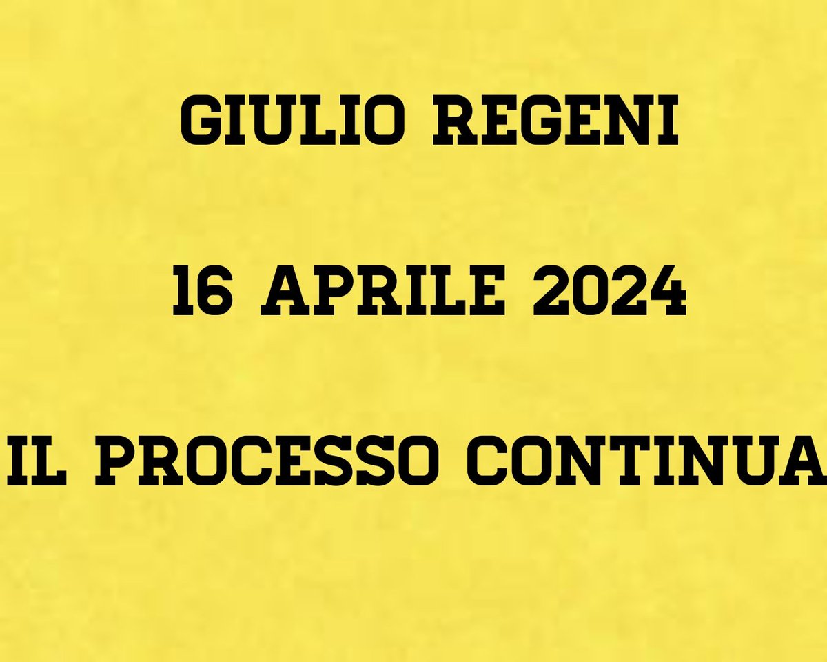 Giulio Regeni
16 aprile 2024
Il processo continua 
Sempre presenti 💛💛💛
@ItalyMFA 
@GiorgiaMeloni 
@Antonio_Tajani