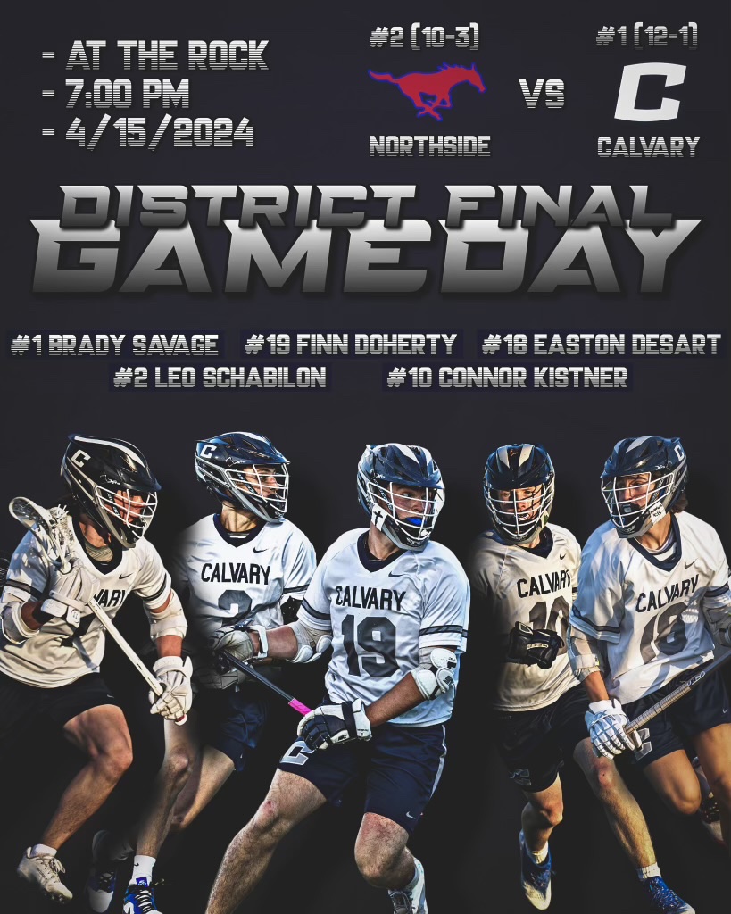 District Finals Tonight!!! Come out and support your Warriors as they defend their District title!!! 7pm at The Rock! @Calvary_FB @SportsCalvary @CCHS_GirlsLax