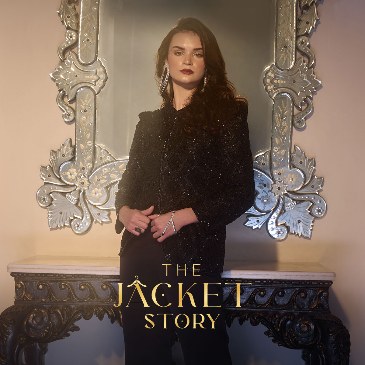 Black Glam🌟Rock the night away with #TheJacketStory in this black outfit featuring a jacket with  stunning embellishments and stylish bootcut pants, perfect for your cocktail night✨Revamp your style with our black ensemble! Shop now for a bold statement💫 #TheJacketStory