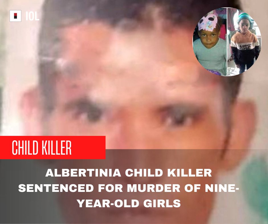 IOL's tweet photo. The man who murdered two nine-year-old girls in Albertinia in the Western Cape has been sentenced to life imprisonment for their murders by the High Court sitting in George.
#CrimeandCourts #children #MurderCase #Albertinia 
https://t.co/gBh25NTKmj https://t.co/tZ6B8y7tfC