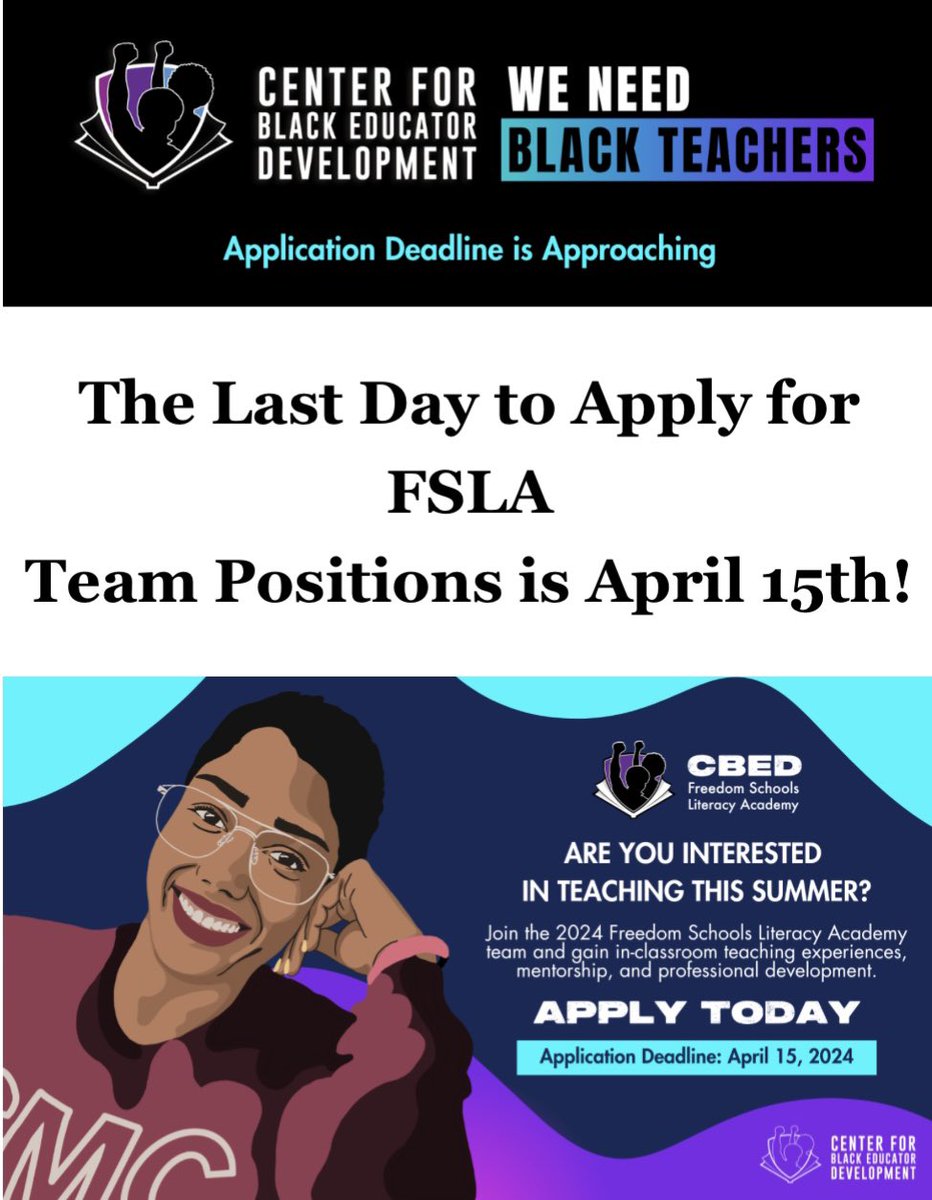 HIGH SCHOOL SUMMER JOB ALERT: @centerblacked opened applications for 2024 #FreedomSchoolsLiteracyAcademy in Philly. If you are a high schooler, get PAID to help boost literacy skills. Apply here: thecenterblacked.org/fsla-home/high…  #WeNeedBlackTeachers