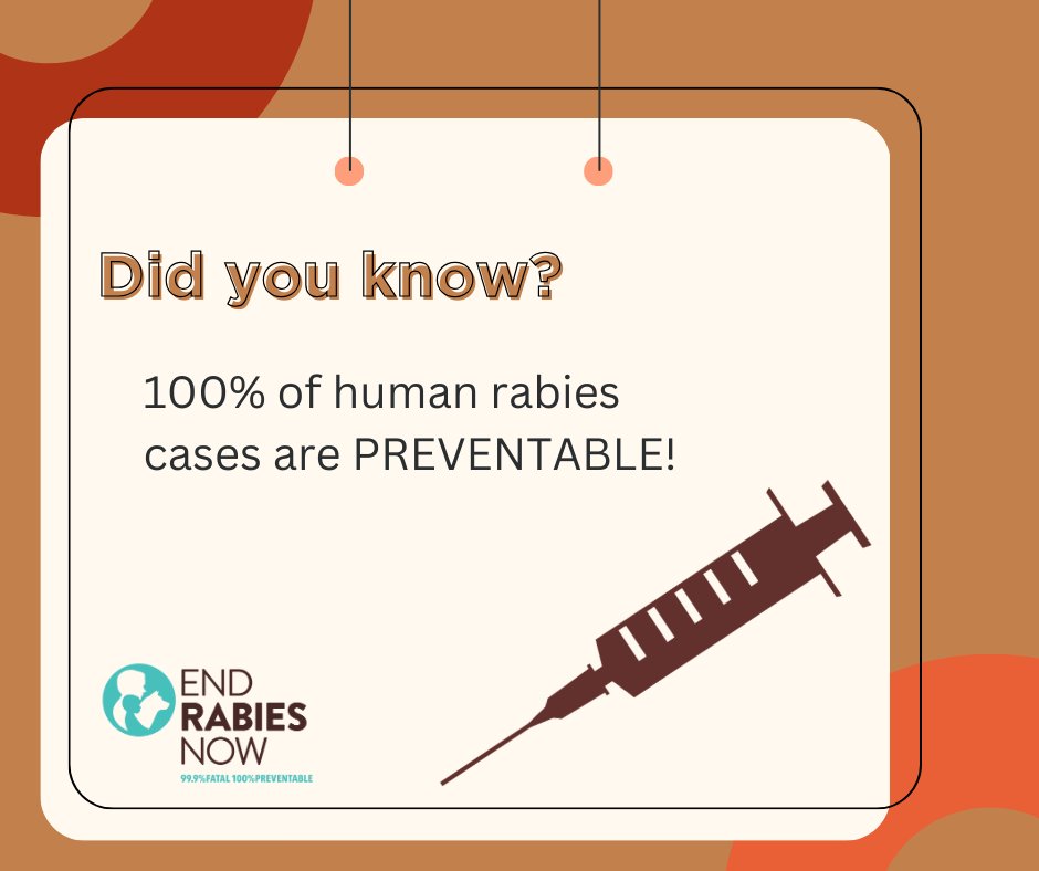 #DYK 

Rabies is 99% fatal once symptoms appear. However, rabies is still 100% preventable.

Join the global movement to #EndRabiesNow. 

hubs.ly/Q02s1s3H0 

#EndRabiesTogether #SaveLives