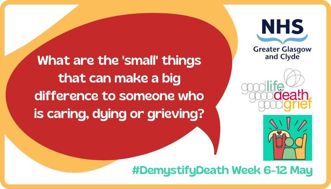 During #DemystifyingDeath Week @LifeDeathGrief will be sharing examples of things that can make a big difference to someone who is seriously ill, or dying, or grieving, or caring for a loved one ❤ More information ⬇

#SmallThingsBigDifference 👉 buff.ly/4cRZsG1