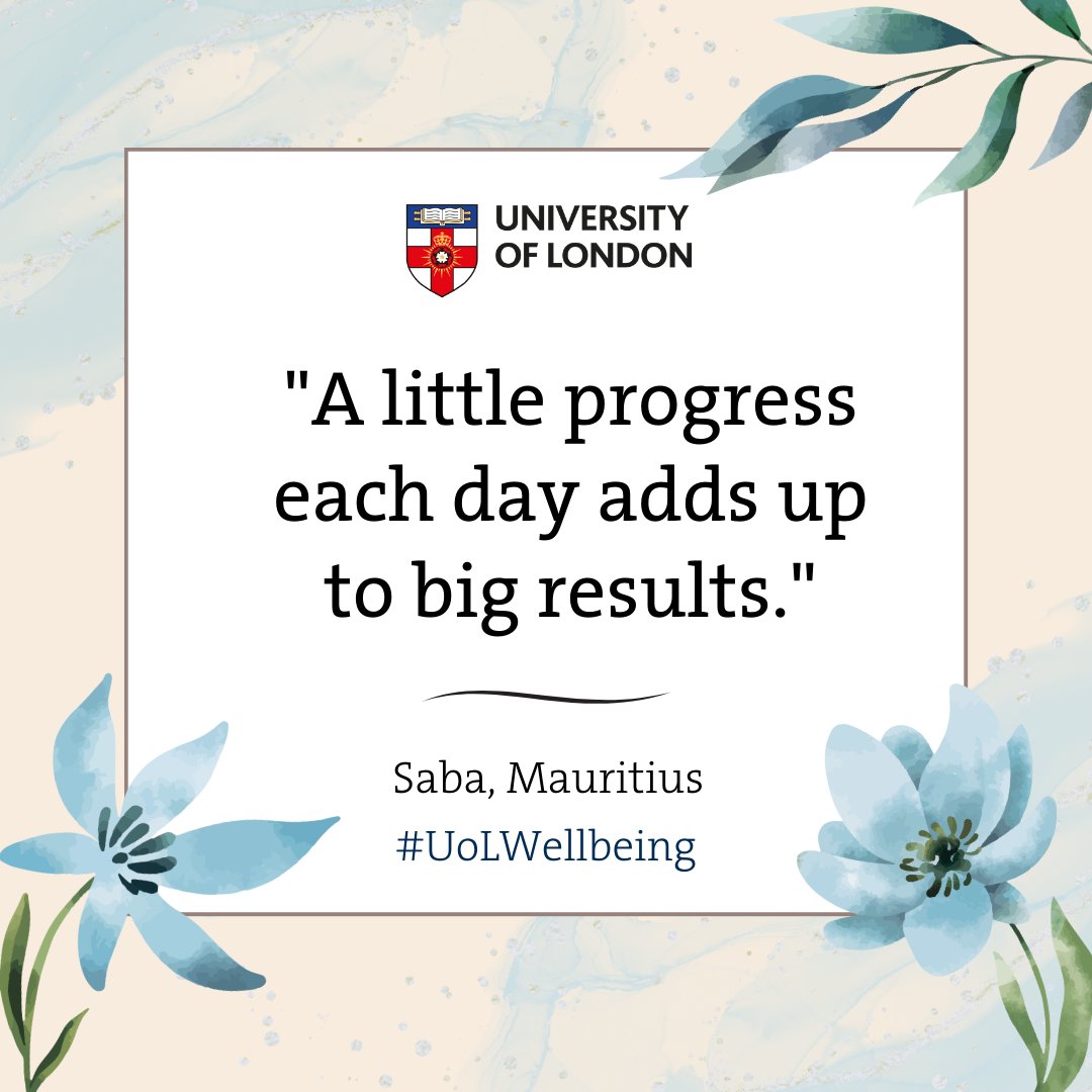 This Monday, Saba reminds us that consistent progress, no matter how small, paves the way for significant achievements. Do you have words of motivation for your fellow students? Share them with us here: bit.ly/3W9T2Zx #MondayMotivation #UoLWellbeing