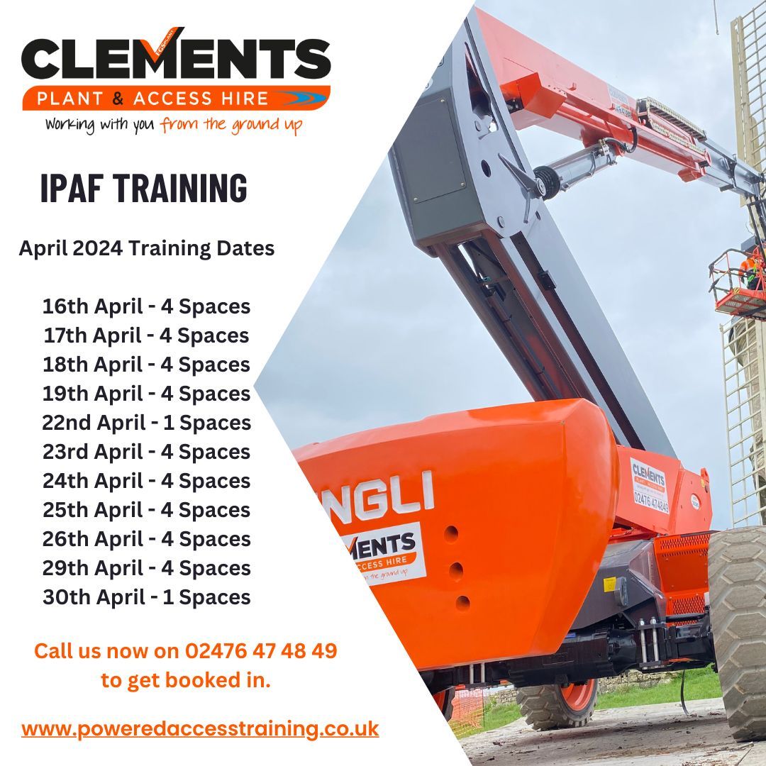 If you're looking for @ipaforg #Powered #Access Training, we still have a few spaces available to get trained before the end of April. Courses start from £175 + VAT per category with special pricing when you add additional categories. ☎️ 02476 474849 #mewpoperator #ipaf #mewp