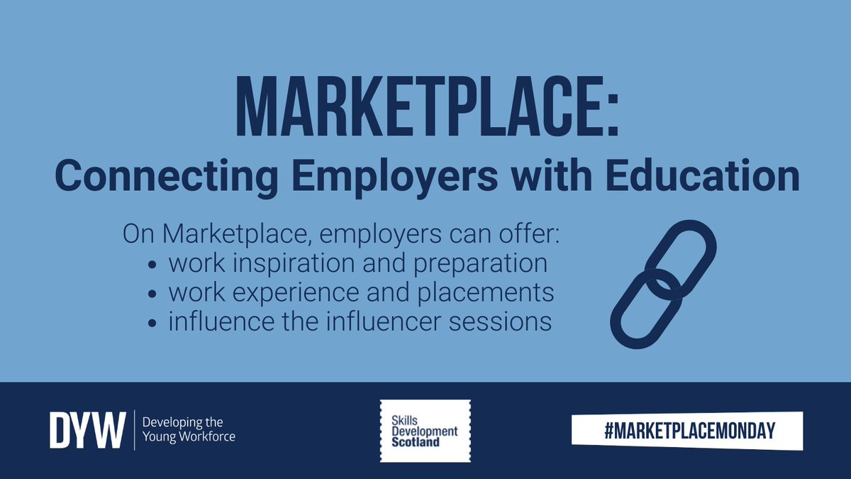 Employers 📢 Through Marketplace you can offer: - work inspiration and preparation activities - work experience and placements - influence the influencer sessions Visit: ow.ly/a6bh50QVs4u #MarketplaceMonday #DYWScot