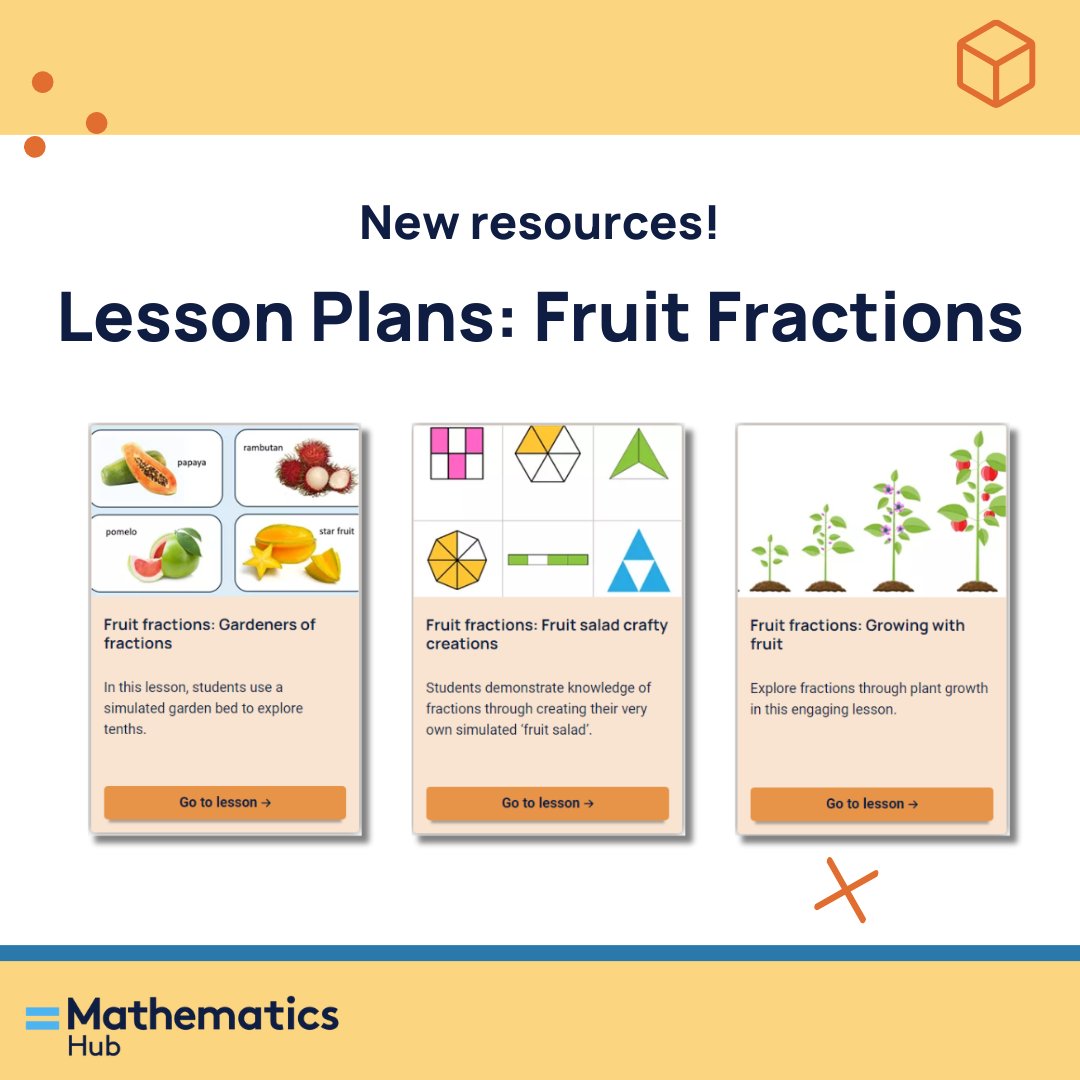 New to the Maths Hub! This series of lesson plans are aligned to the AC: Mathematics V9 and have been designed to develop understandings and proficiency in recognising and representing unit fractions.

Explore the lessons: mathematicshub.edu.au/plan-teach-and…

#MathsED #MathsinSchools