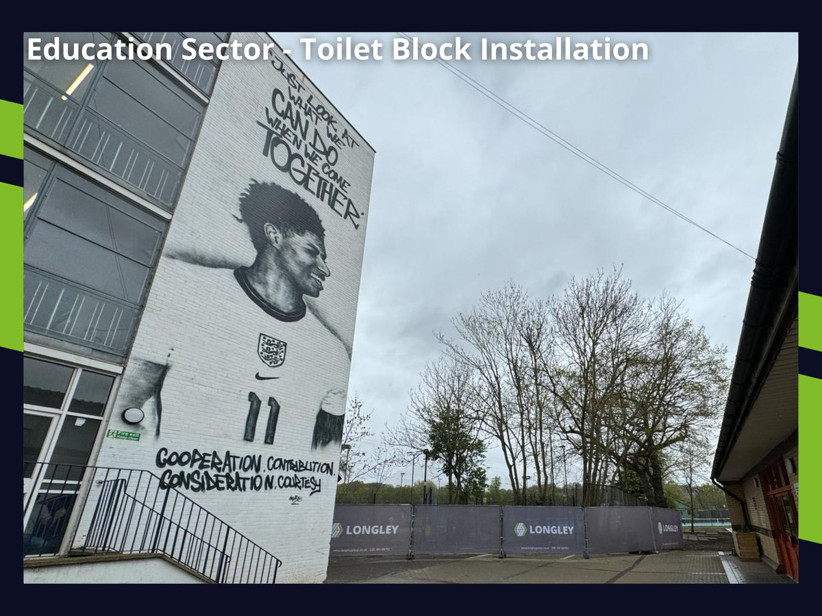 What a great inspirational mural of Marcus Rashford on the side of this London based secondary school we're currently working at! We're in the process of installing three toilet blocks #ConstructionManagement #PublicSector #EducationSector #LocalAuthority #CompetitiveTender