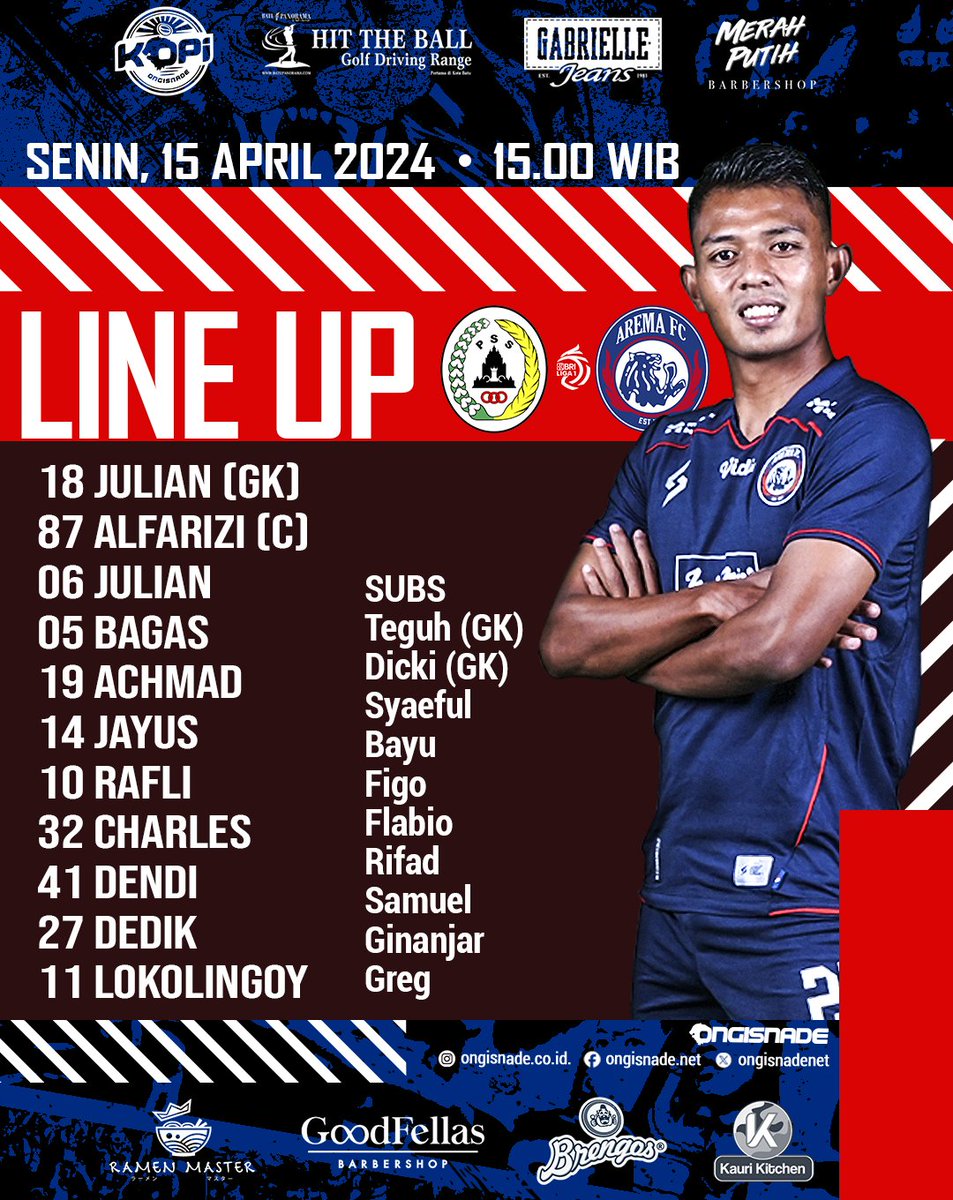 Starting Line Up AREMA FC vs PSS Optimis nganem lurr ... instagram.com/p/C5xdc0jpOS4/…