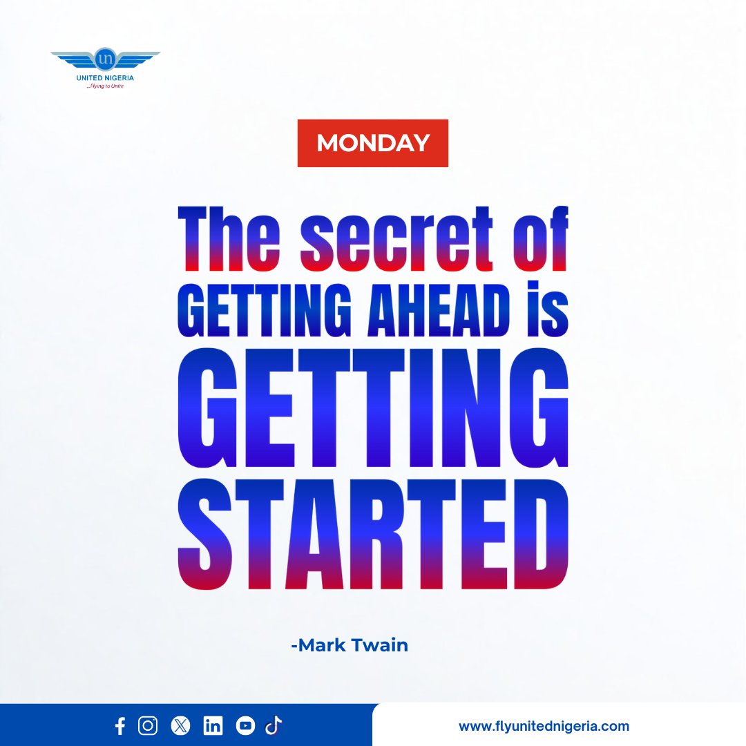 Taking baby steps gets you closer to attaining your goals.

Happy new week!✈️  Stay Inspired😊

#UnitedNigeriaAirlines #FlyUnitedNigeriaAirlines #FlyingToUnite #AMoreRewardingWayToFly #mondaymotivation #newweek