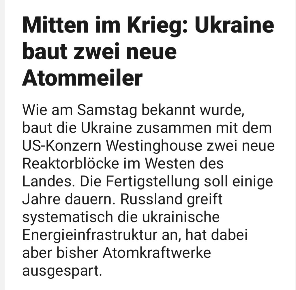 @BMWK Wir müssen auch wieder #Atomkraftwerke bauen. So wie die #Ukraine!