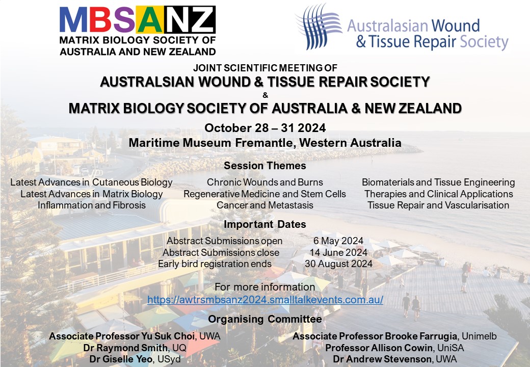 @_AWTRS & @MatrixBioANZ are holding a join scientific meeting! Oct 28 - 31 2024, at the WA Maritime Museum, Fremantle. 📆 Make sure you put these dates in your calendar! Keep an eye out for updates on speakers, travel awards, and key dates soon! awtrsmbsanz2024.smalltalkevents.com.au